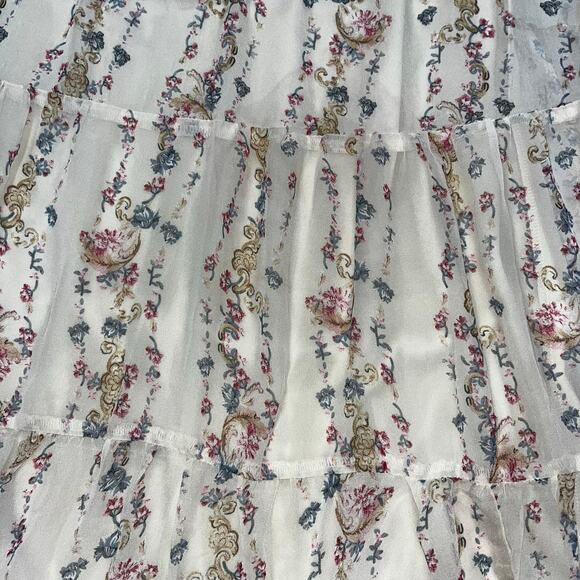 In Loom Women's MD Cream Floral Tiered Chiffon Overlay Babydoll Midi Dress NWT - Picture 3 of 9